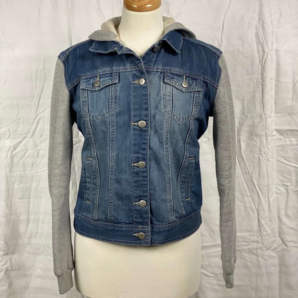 Jean Jacket with Grey Sweatshirt Jacket